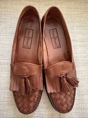 Cole Haan Resort Woven Leather Tassel Loafers Brown Leather Slip On Dress Shoes